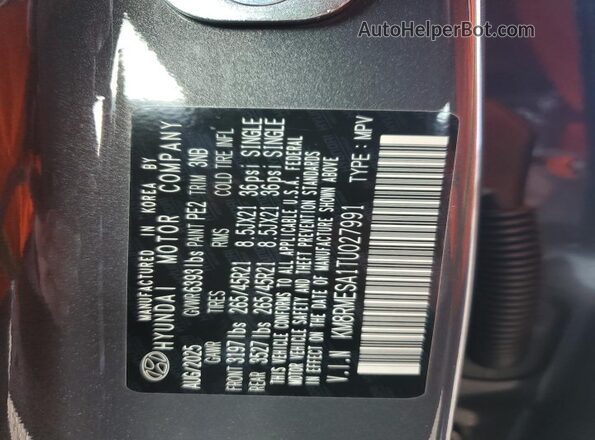 KM8RMESA1TU027991 2026 HYUNDAI PALISADE Gray Панорамний вид салону 360°
