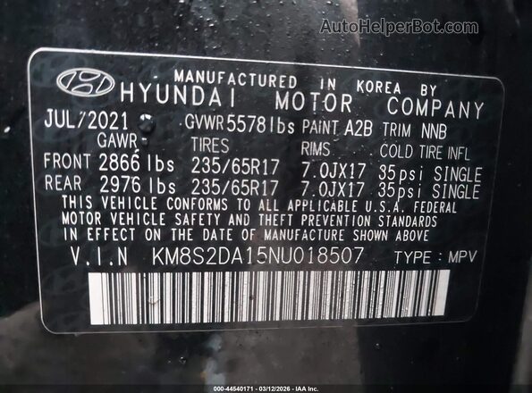 KM8S2DA15NU018507 2022 HYUNDAI SANTA FE HYBRID BLUE Black 