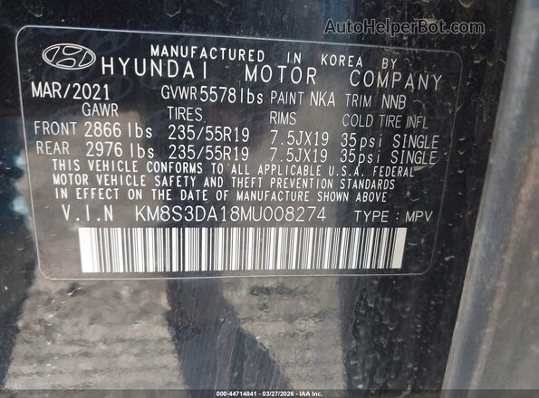 KM8S3DA18MU008274 2021 HYUNDAI SANTA FE HYBRID Black Вид підкапотного простору