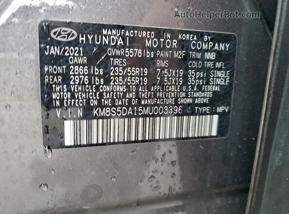 KM8S5DA15MU003396 2021 HYUNDAI SANTA Gray 