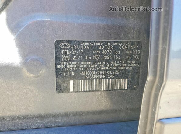 KMHC05LC0HU026226 2017 HYUNDAI IONIQ Gray Շարժիչի բաժամունքի տեսք