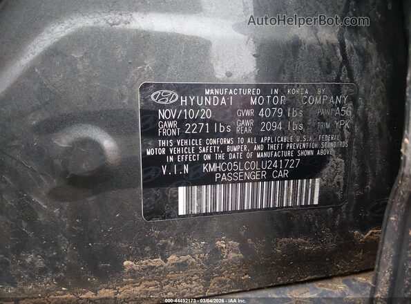 KMHC05LC0LU241727 2020 HYUNDAI IONIQ HYBRID Gray Vista del compartimento del motor