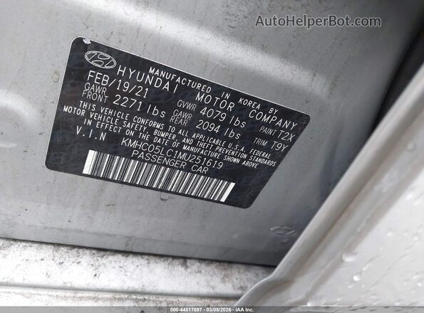 KMHC05LC1MU251619 2021 HYUNDAI IONIQ HYBRID Gray Շարժիչի բաժամունքի տեսք