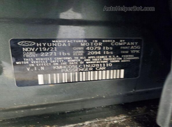 KMHC05LC1NU281110 2022 HYUNDAI IONIQ Gray Вид наклейки з VIN-кодом