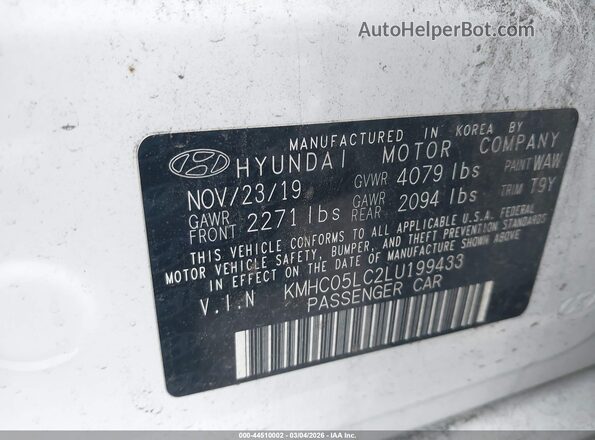 KMHC05LC2LU199433 2020 HYUNDAI IONIQ HYBRID White 