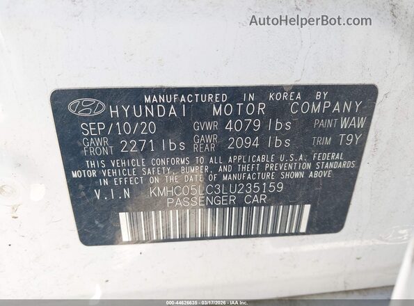 KMHC05LC3LU235159 2020 HYUNDAI IONIQ HYBRID White Շարժիչի բաժամունքի տեսք