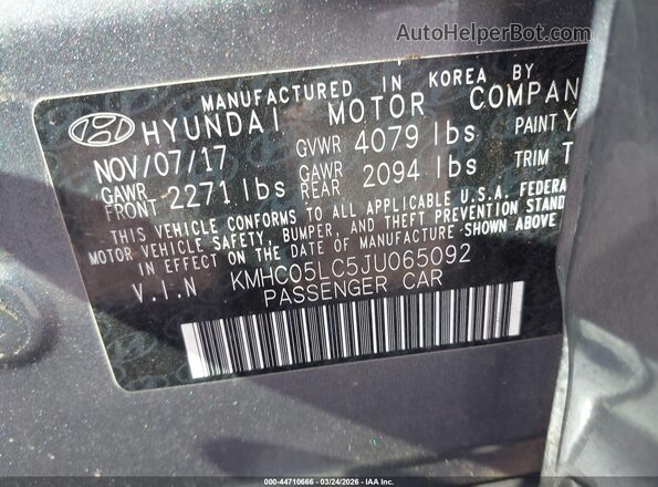 KMHC05LC5JU065092 2018 HYUNDAI IONIQ HYBRID Gray Вид підкапотного простору