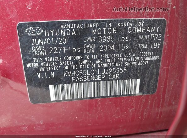 KMHC65LC1LU225955 2020 HYUNDAI IONIQ HYBRID Red Vista del compartimento del motor