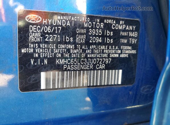 KMHC65LC3JU072797 2018 HYUNDAI IONIQ Синий 