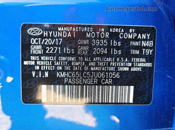 KMHC65LC5JU061056 2018 HYUNDAI IONIQ Blue Շարժիչի բաժամունքի տեսք