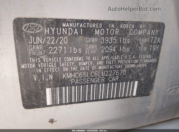 KMHC65LC6LU227670 2020 HYUNDAI IONIQ HYBRID Silver Շարժիչի բաժամունքի տեսք