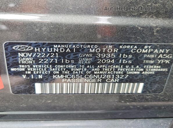 KMHC65LC6NU281327 2022 HYUNDAI IONIQ Gray Widok komory silnika