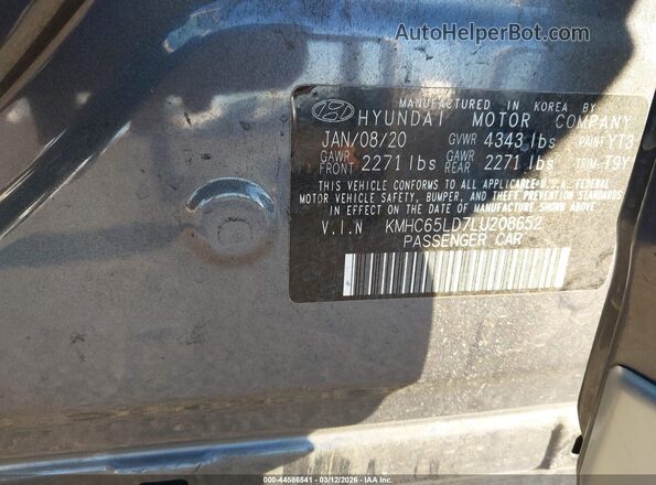 KMHC65LD7LU208652 2020 HYUNDAI IONIQ PLUG-IN HYBRID Silver 