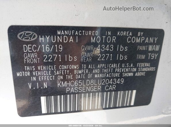 KMHC65LD8LU204349 2020 HYUNDAI IONIQ PLUG-IN HYBRID White 