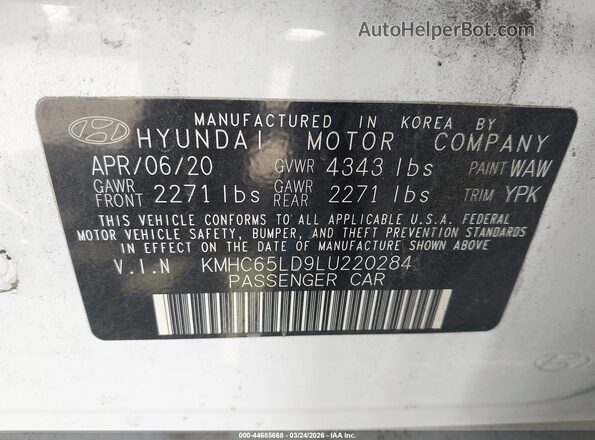 KMHC65LD9LU220284 2020 HYUNDAI IONIQ PLUG-IN HYBRID White 