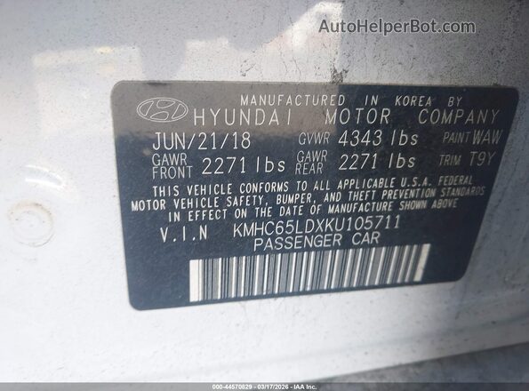 KMHC65LDXKU105711 2019 HYUNDAI IONIQ PLUG-IN HYBRID White Widok komory silnika