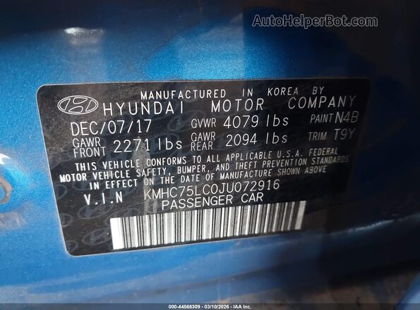 KMHC75LC0JU072916 2018 HYUNDAI IONIQ HYBRID Blue Engine compartment view