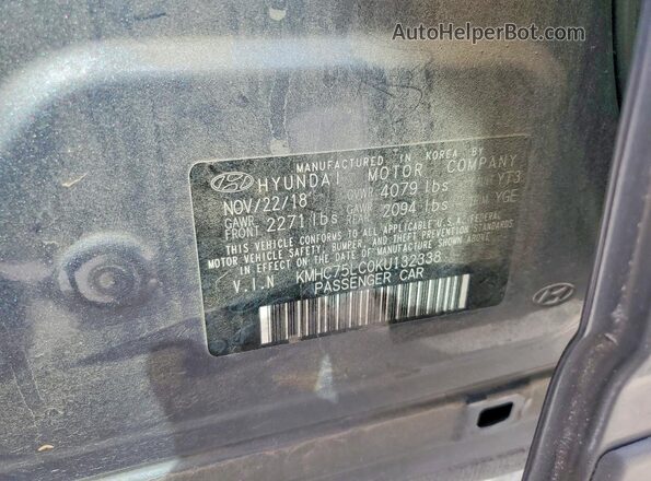 KMHC75LC0KU132338 2019 HYUNDAI IONIQ Серый 