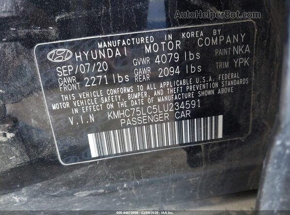 KMHC75LC5LU234591 2020 HYUNDAI IONIQ HYBRID Black 