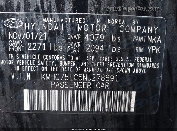 KMHC75LC5NU278691 2022 HYUNDAI IONIQ HYBRID Black ძრავის განყოფილების ხედი