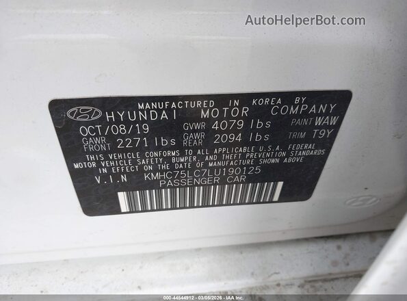 KMHC75LC7LU190125 2020 HYUNDAI IONIQ HYBRID White Вид підкапотного простору