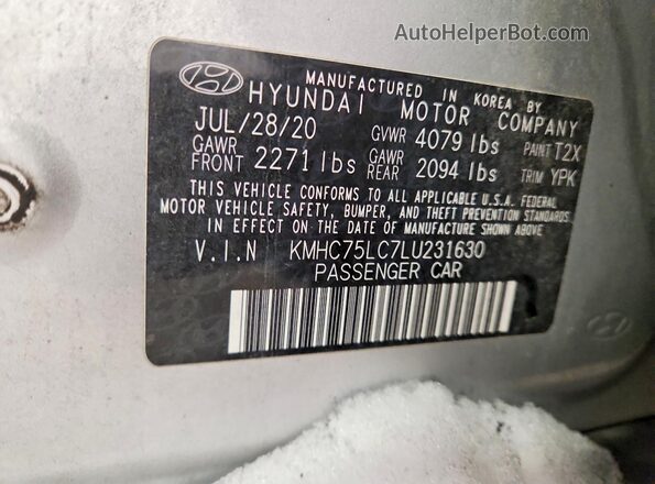 KMHC75LC7LU231630 2020 HYUNDAI IONIQ Silver ძრავის განყოფილების ხედი
