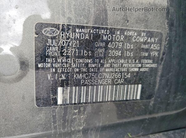 KMHC75LC7NU266154 2022 HYUNDAI IONIQ Gray VIN კოდის სტიკერის ხედი