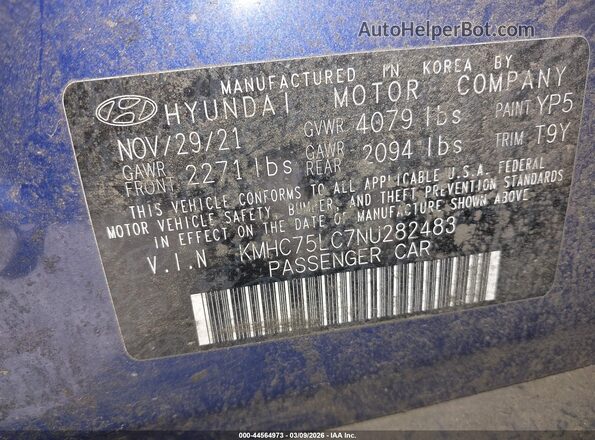 KMHC75LC7NU282483 2022 HYUNDAI IONIQ HYBRID Синий Вид подкапотного пространства