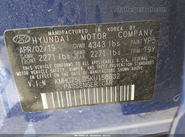 KMHC75LD5KU158832 2019 HYUNDAI IONIQ PLUG-IN HYBRID Blue Вид підкапотного простору