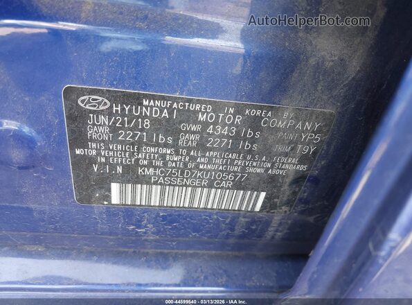 KMHC75LD7KU105677 2019 HYUNDAI IONIQ PLUG-IN HYBRID Blue Вид підкапотного простору