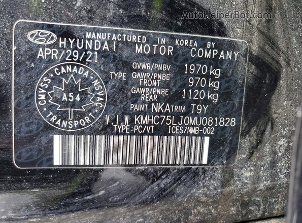 KMHC75LJ0MU081828 2021 HYUNDAI IONIQ Черный Вид наклейки с VIN-кодом