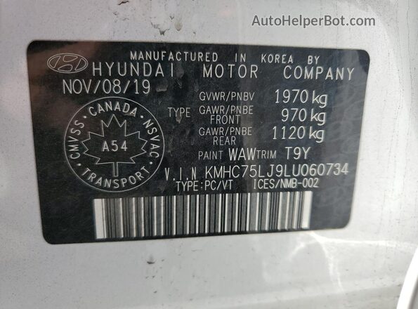 KMHC75LJ9LU060734 2020 HYUNDAI IONIQ Белый Вид наклейки с VIN-кодом