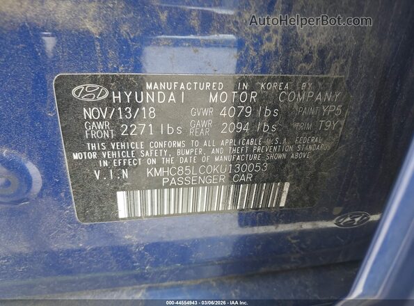 KMHC85LC0KU130053 2019 HYUNDAI IONIQ HYBRID Синий 