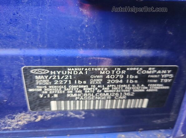 KMHC85LC6MU261362 2021 HYUNDAI IONIQ Blue Շարժիչի բաժամունքի տեսք