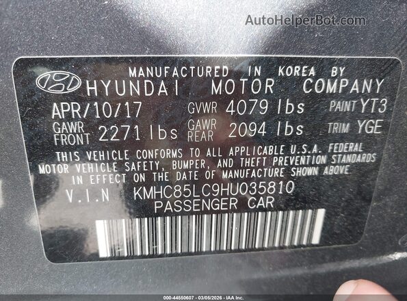 KMHC85LC9HU035810 2017 HYUNDAI IONIQ HYBRID Gray 