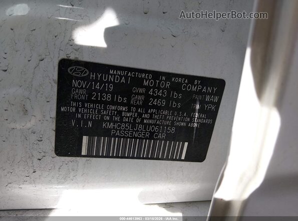 KMHC85LJ8LU061158 2020 HYUNDAI IONIQ ELECTRIC White ძრავის განყოფილების ხედი
