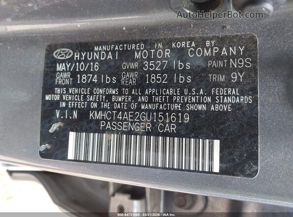 KMHCT4AE2GU151619 2016 HYUNDAI ACCENT Gray Engine compartment view