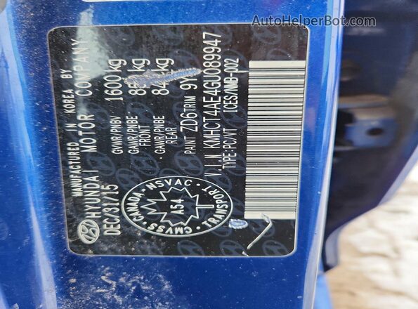 KMHCT4AE4GU089947 2016 HYUNDAI ACCENT Blue Вид наклейки з VIN-кодом