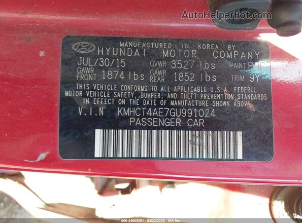 KMHCT4AE7GU991024 2016 HYUNDAI ACCENT Red Vista del compartimento del motor