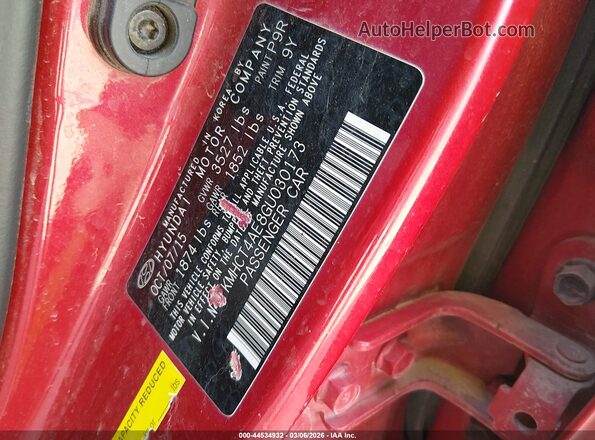 KMHCT4AE8GU030173 2016 HYUNDAI ACCENT Red Vista del compartimento del motor