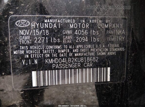 KMHD04LB2KU818682 2019 HYUNDAI ELANTRA Black Вид підкапотного простору