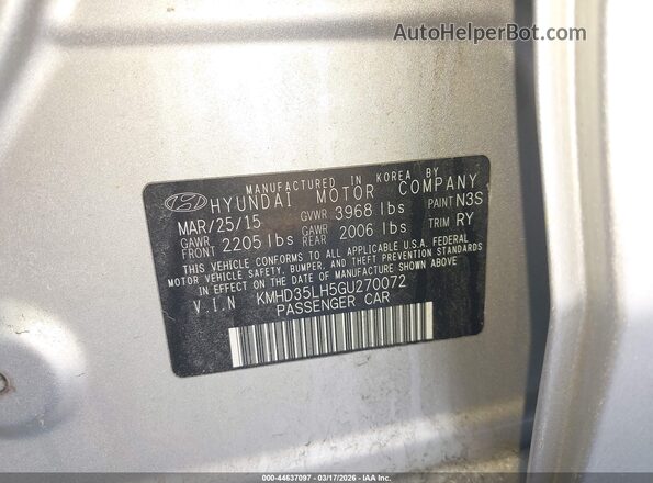 KMHD35LH5GU270072 2016 HYUNDAI ELANTRA GT Silver Widok komory silnika
