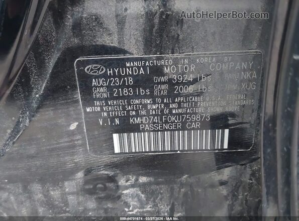 KMHD74LF0KU759873 2019 HYUNDAI ELANTRA Black Engine compartment view