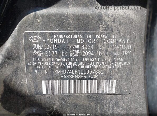KMHD74LF1LU957332 2020 HYUNDAI ELANTRA Black Engine compartment view