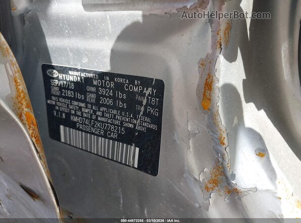KMHD74LF2KU778215 2019 HYUNDAI ELANTRA Серебряный 