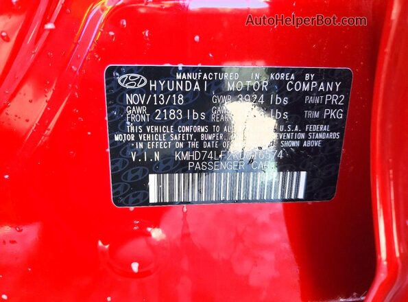 KMHD74LF2KU816574 2019 HYUNDAI ELANTRA Red 