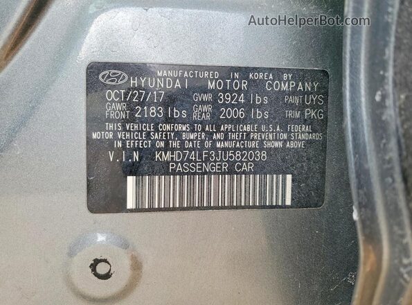 KMHD74LF3JU582038 2018 HYUNDAI ELANTRA Gray Vista del compartimento del motor