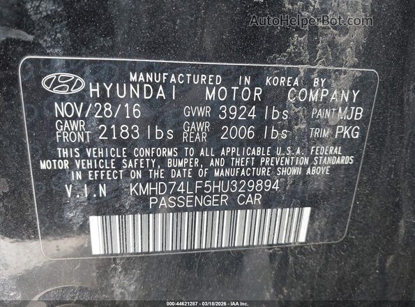 KMHD74LF5HU329894 2017 HYUNDAI ELANTRA Черный Вид подкапотного пространства