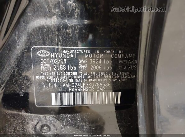 KMHD74LF7KU786536 2019 HYUNDAI ELANTRA Черный Вид подкапотного пространства