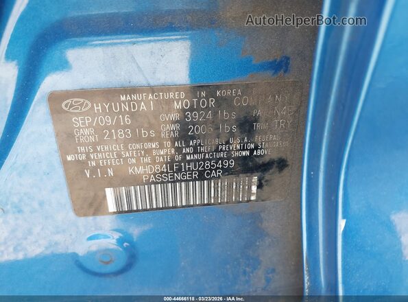KMHD84LF1HU285499 2017 HYUNDAI ELANTRA Blue 